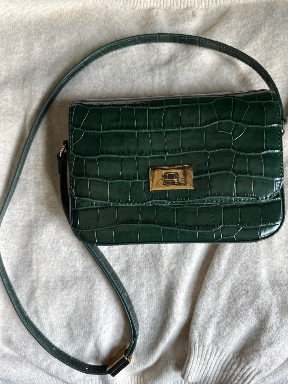J.Crew Edie Old Forest Green Croc Embossed Italian Leather Crossbody NWT
